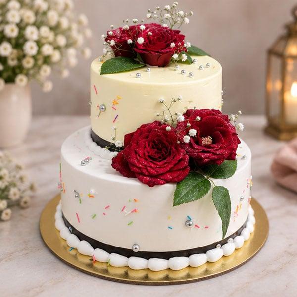 Elegant Pineapple & Butterscotch Two-Tier Cake - 1.5 Kg - Eggless | Creamingo
