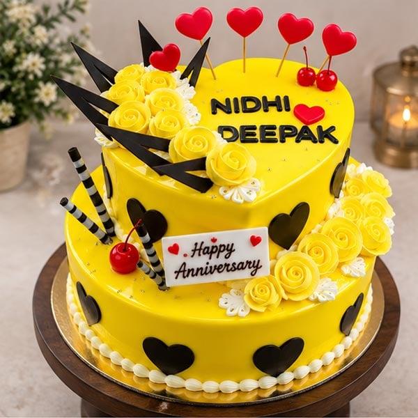 Glossy yellow elegant 2-Tier pineapple Cake - 1.5 Kg - Eggless | Creamingo