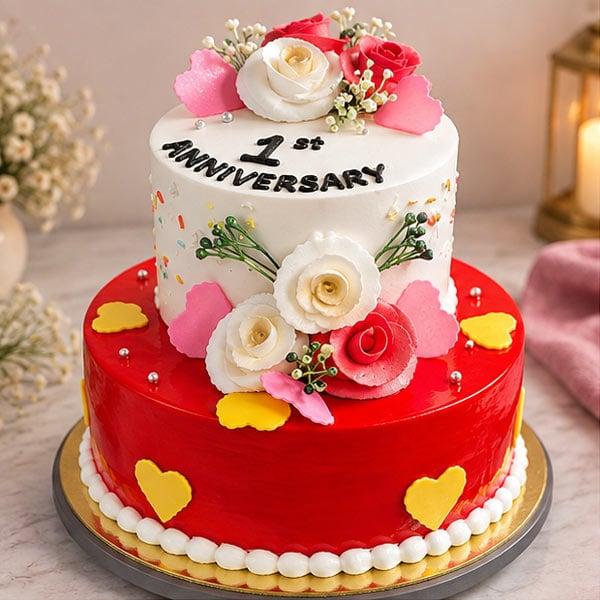 Elegant Two-Tier Strawberry & Chocolate Celebration Cake - 1.5 Kg - Eggless | Creamingo
