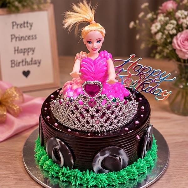 Chocolate Princess Doll Cake with Tiara - Premium Birthday Cake - 500 gm - Eggless | Creamingo