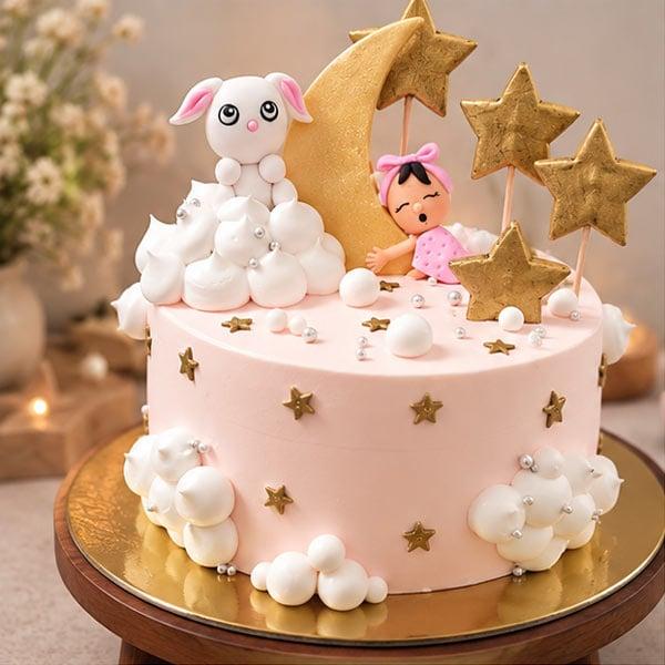 Dreamy Moon & Stars - Cute Baby Theme Birthday Cake - 500 gm - Eggless | Creamingo