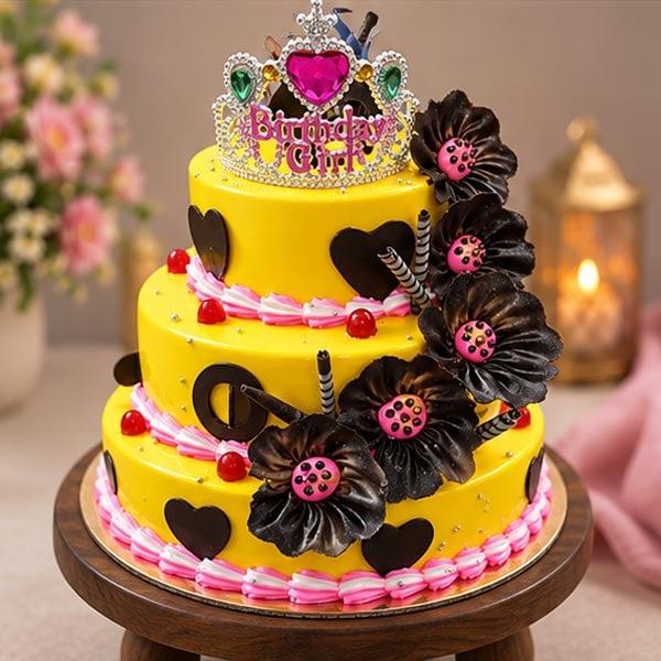 Premium 3-Tier Pineapple Birthday Girl Cake - 3 Kg - Eggless | Creamingo