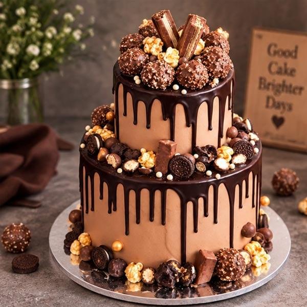 Delectable 2 Tier - Loaded Chocolate Drip Celebration Cake - 2 Kg - Eggless | Creamingo