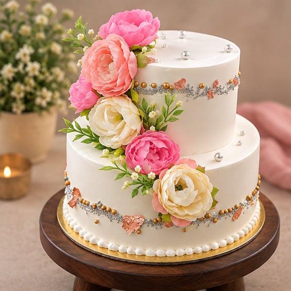 Refreshing Pineapple artificial Floral Two-Tier Cake - 1.5 Kg - Eggless | Creamingo