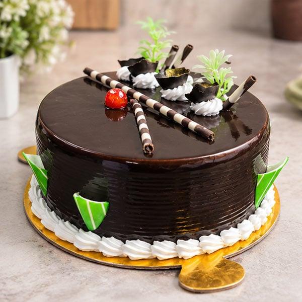 Chocolate Truffle Cake with Cherry & Chocolate Decorations - 500 gm - Eggless | Creamingo