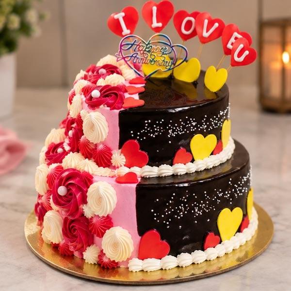 2 Tier Classic Chocolate Heart Cake - Love & Anniversary - 1.5 Kg - Eggless | Creamingo