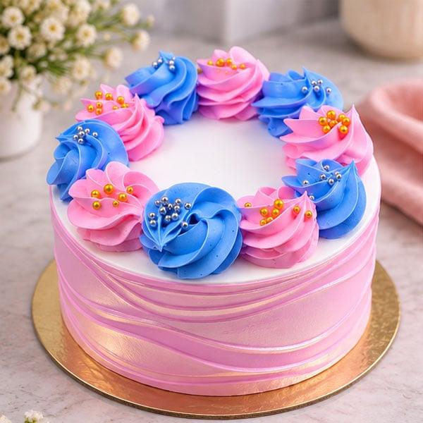 Premium Strawberry Cream Cake - Elegant Floral Design - 500 gm - Eggless | Creamingo