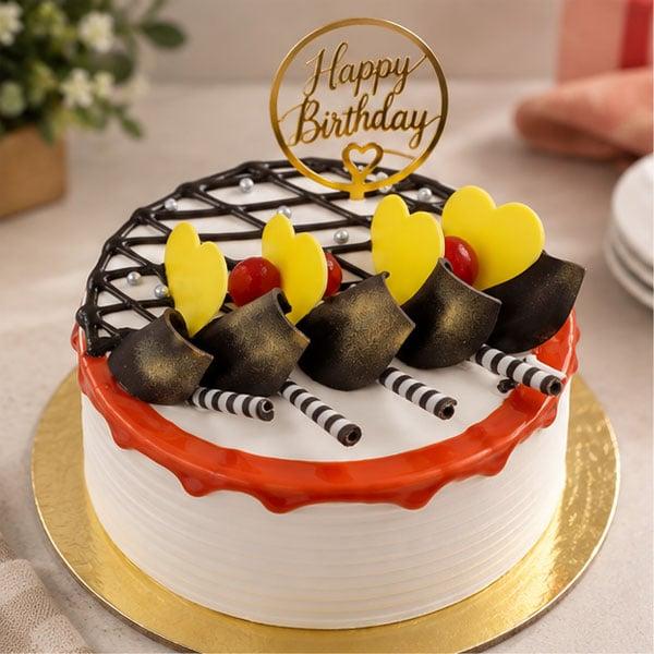 Premium Butterscotch Birthday Cake with Chocolate & Heart Decorations - 500 gm - Eggless | Creamingo