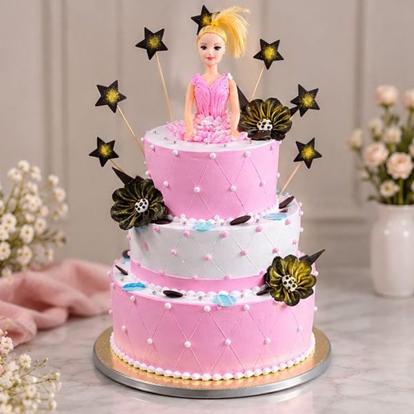3 Tier Princess Doll Butterscotch Cake - 3 Kg - Eggless | Creamingo