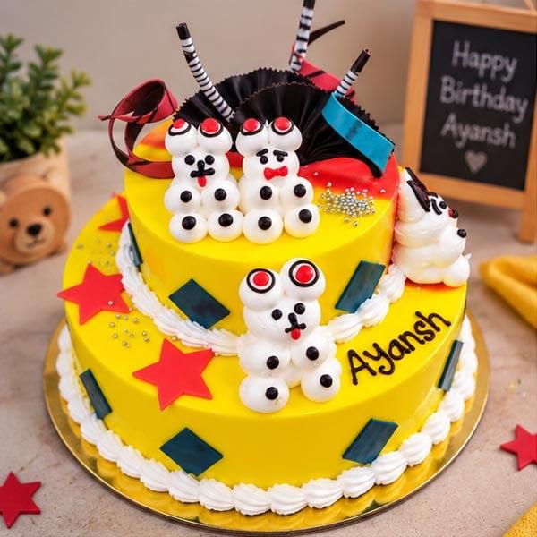 Premium 2 Tier Kids Birthday Cake - Colorful Cartoon Theme Cake - 1.5 Kg - Eggless | Creamingo