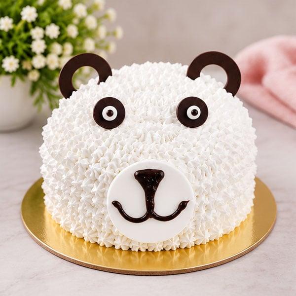 Premium White Forest Teddy Face Cake - 1 Kg - Eggless | Creamingo