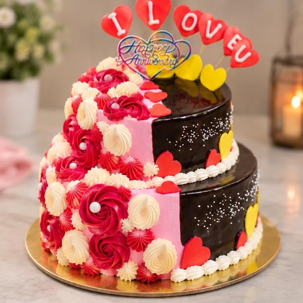 2 Tier Classic Chocolate Heart Cake - Love & Anniversary 3