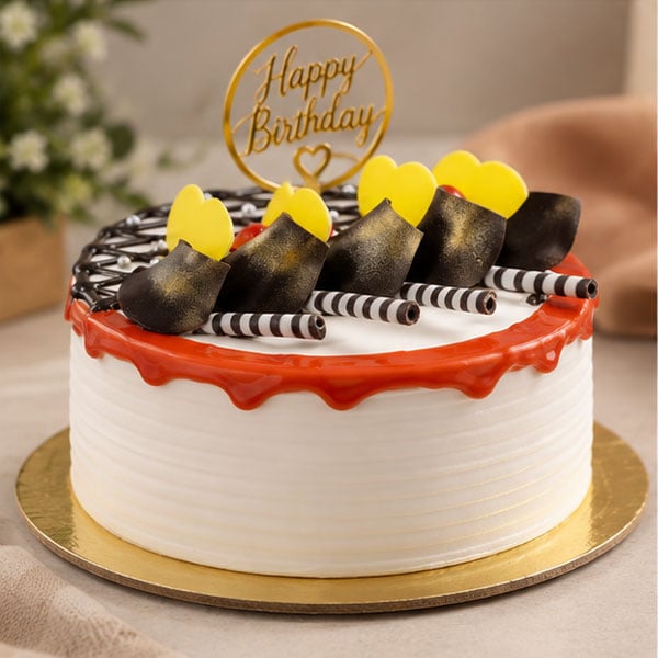 Premium Butterscotch Birthday Cake with Chocolate & Heart Decorations 3