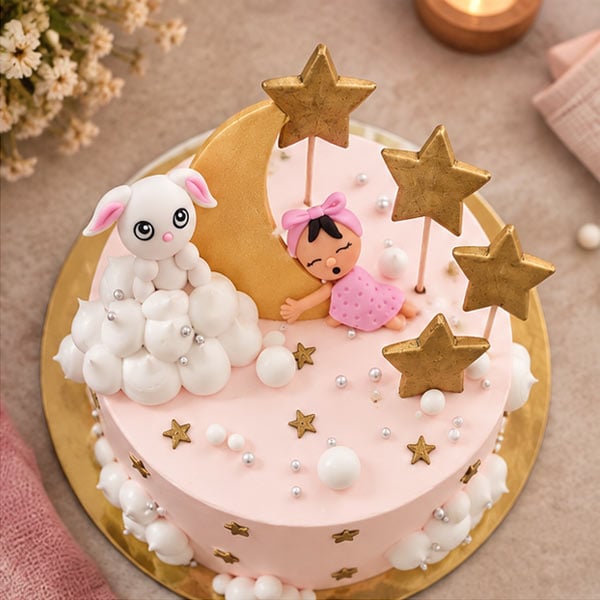 Dreamy Moon & Stars - Cute Baby Theme Birthday Cake 2