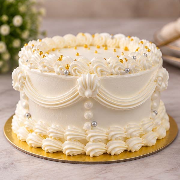 Premium Butterscotch Cake - Elegant Cream & Golden Pearl Design 3