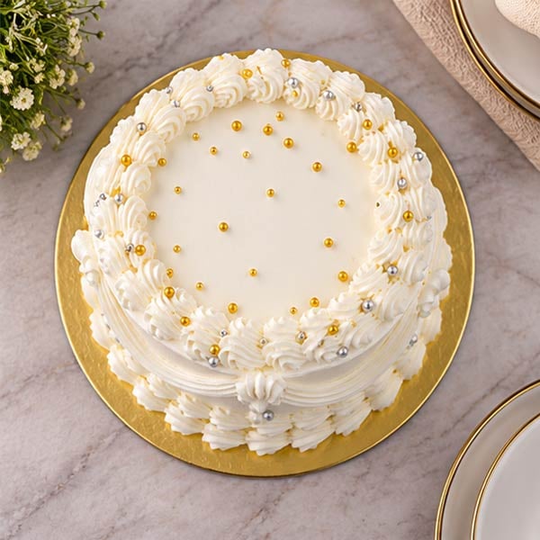 Premium Butterscotch Cake - Elegant Cream & Golden Pearl Design 2