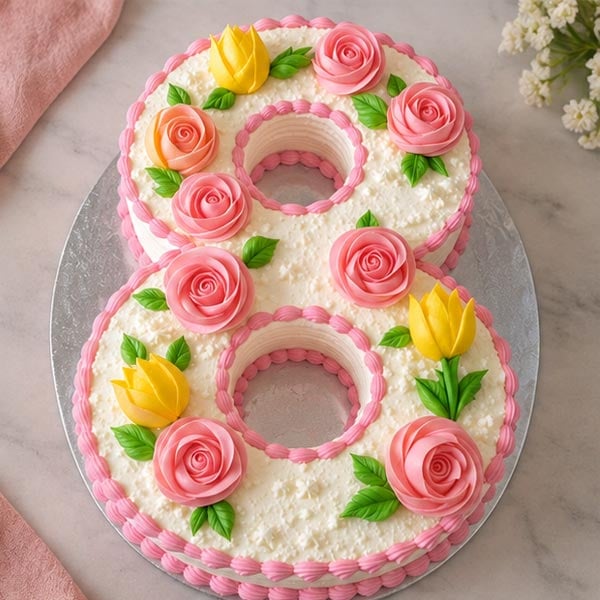 Premium Strawberry 8-Shaped Cake - Floral Cream Design 2