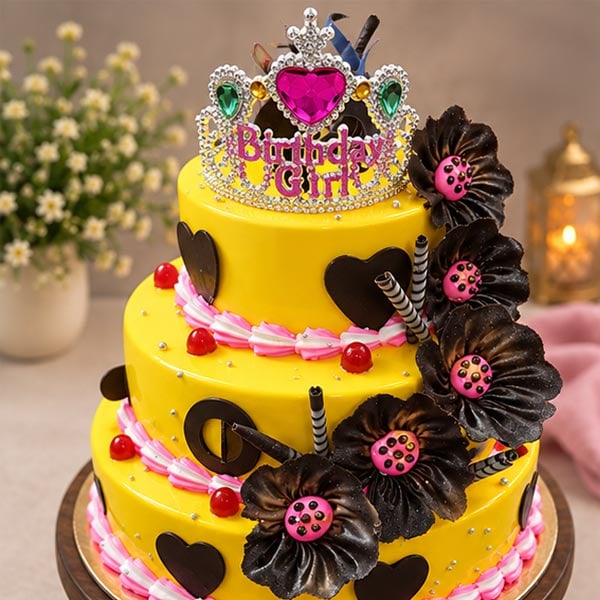 Premium 3-Tier Pineapple Birthday Girl Cake 3