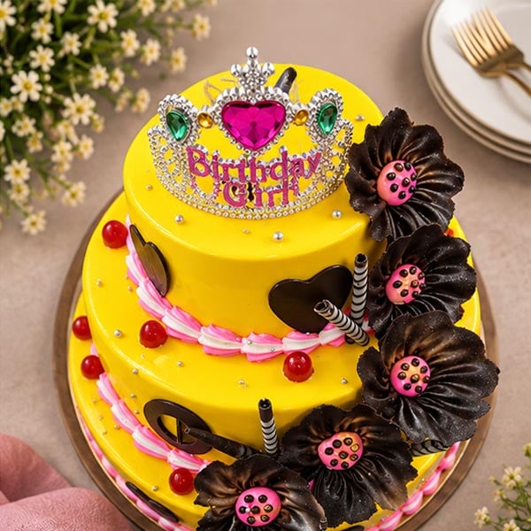 Premium 3-Tier Pineapple Birthday Girl Cake 2