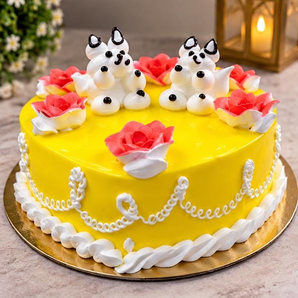 Premium Yellow Pineapple Cake with Cute Animal Toppers 3