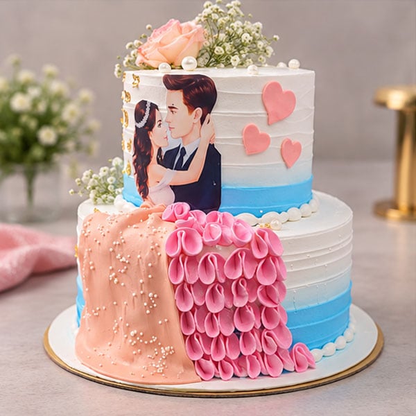 Premium Pineapple Semi-Fondant Cake - Romantic Couple Design 3