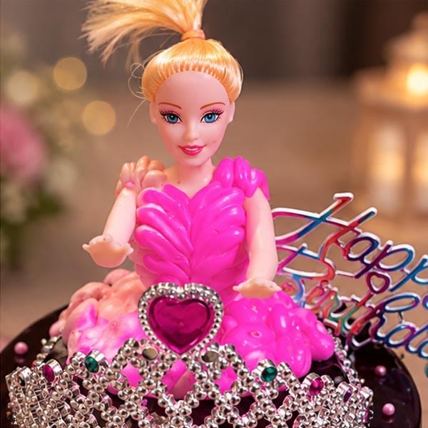 Chocolate Princess Doll Cake with Tiara - Premium Birthday Cake 2
