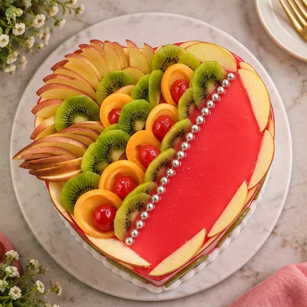 Fresh Fruit Strawberry Heart-Shaped Cake 2