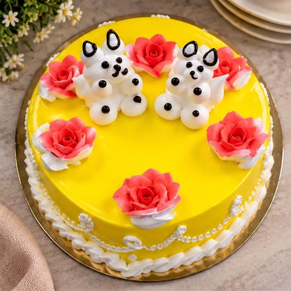 Premium Yellow Pineapple Cake with Cute Animal Toppers 2