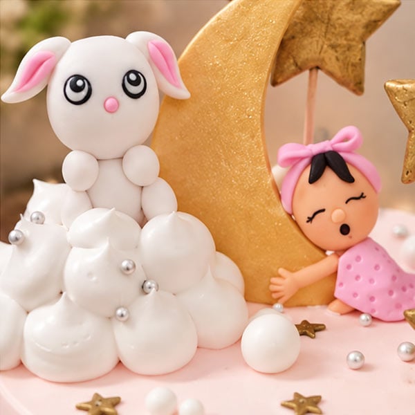 Dreamy Moon & Stars - Cute Baby Theme Birthday Cake 4