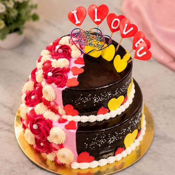 2 Tier Classic Chocolate Heart Cake - Love & Anniversary 2