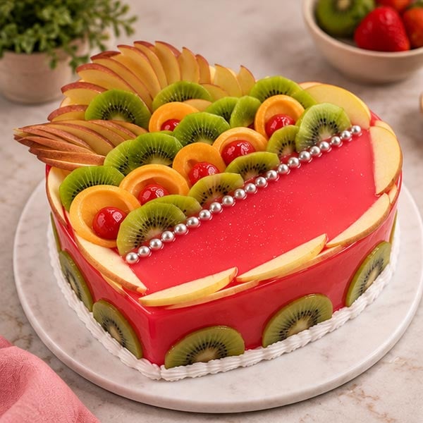 Fresh Fruit Strawberry Heart-Shaped Cake 3