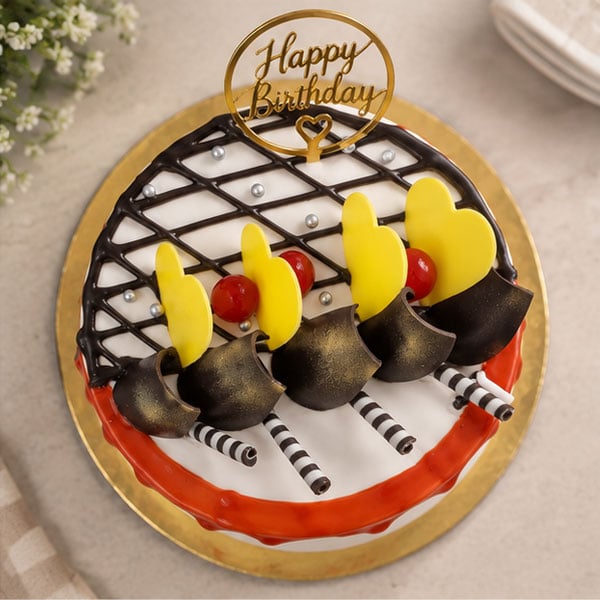 Premium Butterscotch Birthday Cake with Chocolate & Heart Decorations 2