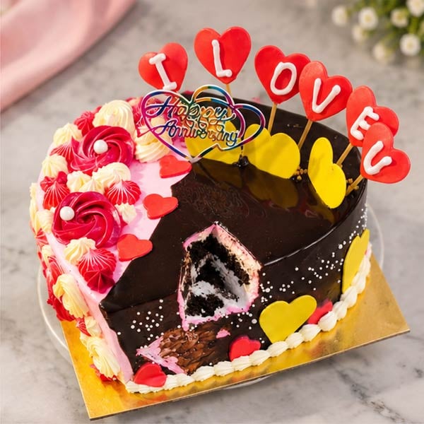Premium Chocolate Heart Cake - Romantic Love Design 2