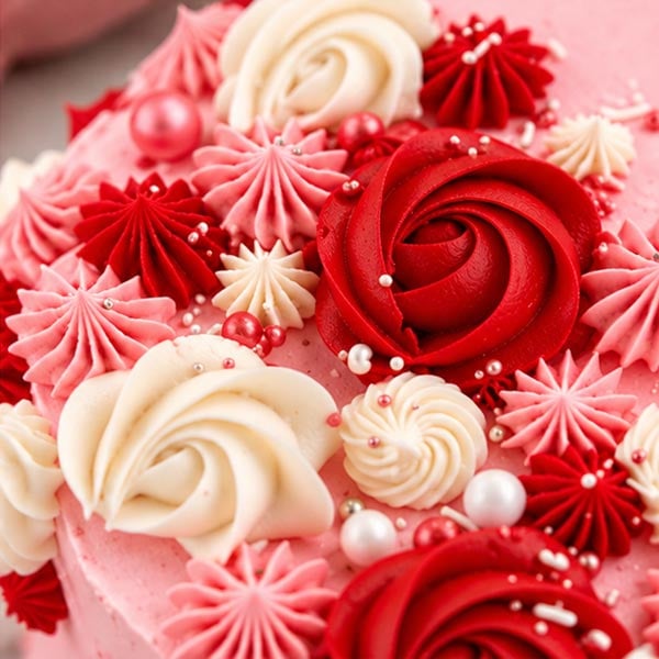 Premium Strawberry Heart Cake - Red & Pink Floral Design 3
