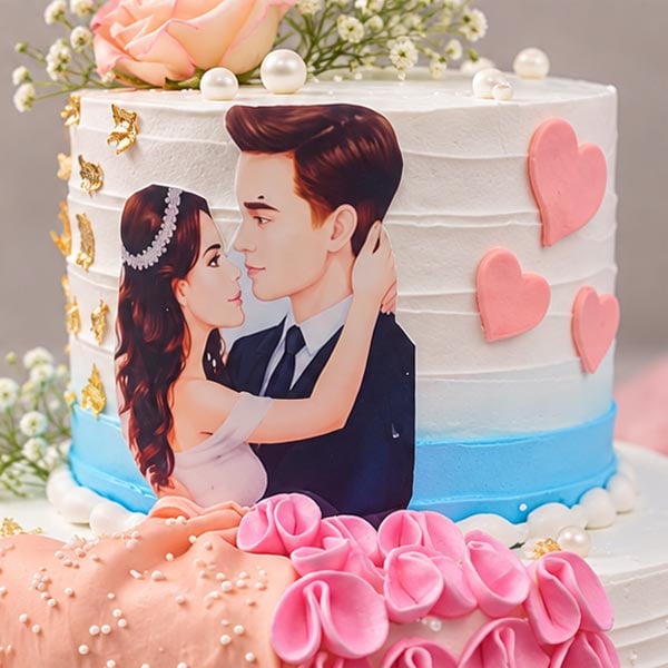 Premium Pineapple Semi-Fondant Cake - Romantic Couple Design 4