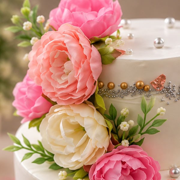 Refreshing Pineapple artificial Floral Two-Tier Cake 4