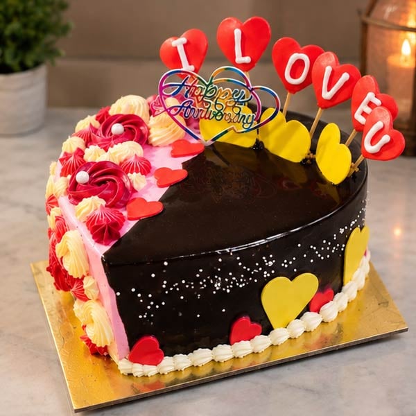 Premium Chocolate Heart Cake - Romantic Love Design 3