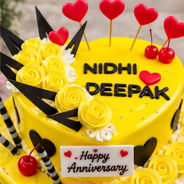 Glossy yellow elegant 2-Tier pineapple Cake 4