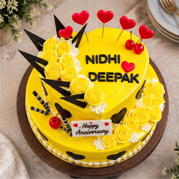 Glossy yellow elegant 2-Tier pineapple Cake 2