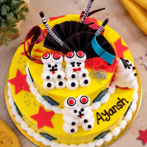 Premium 2 Tier Kids Birthday Cake - Colorful Cartoon Theme Cake 2