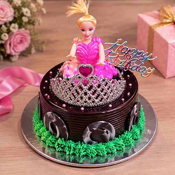 Chocolate Princess Doll Cake with Tiara - Premium Birthday Cake 3
