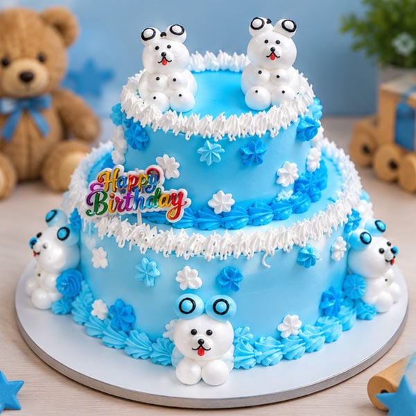 Premium Chocolate - Blue Bear Kids Birthday Cake 3
