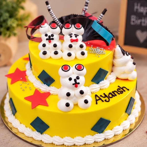 Premium 2 Tier Kids Birthday Cake - Colorful Cartoon Theme Cake 3