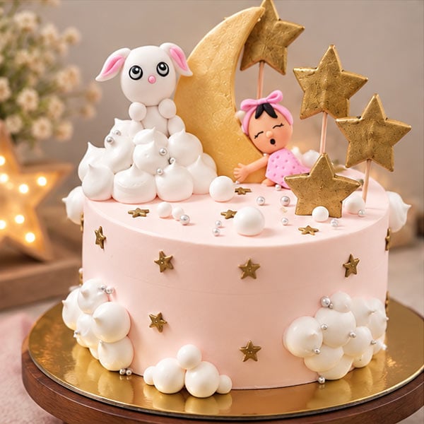 Dreamy Moon & Stars - Cute Baby Theme Birthday Cake 3