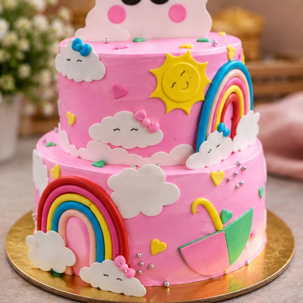 Premium Unicorn Rainbow - Pink Designer Fondant Birthday Cake 3