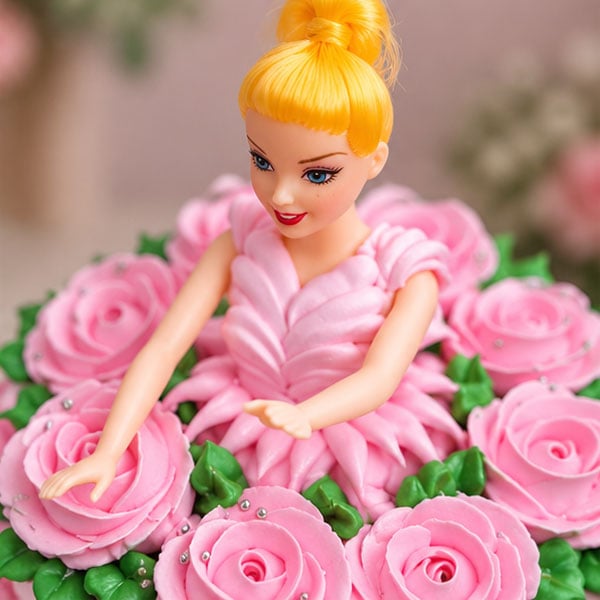 Pink Princess Doll with Roses - Elegant Birthday Cake 4