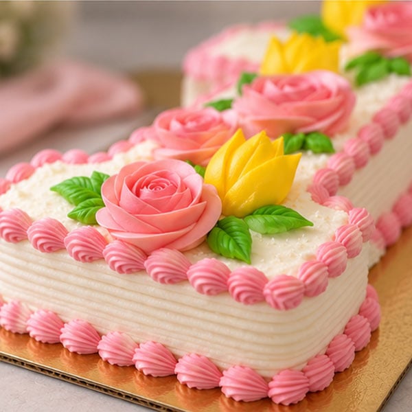 Premium Pineapple Number 1 Cake - Floral Cream Design 3