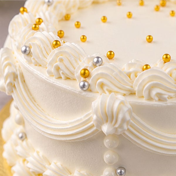 Premium Butterscotch Cake - Elegant Cream & Golden Pearl Design 4