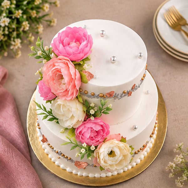 Refreshing Pineapple artificial Floral Two-Tier Cake 2