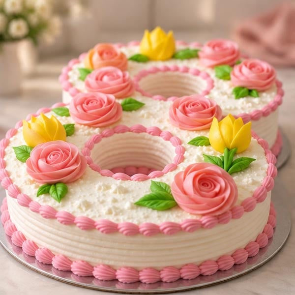 Premium Strawberry 8-Shaped Cake - Floral Cream Design 3